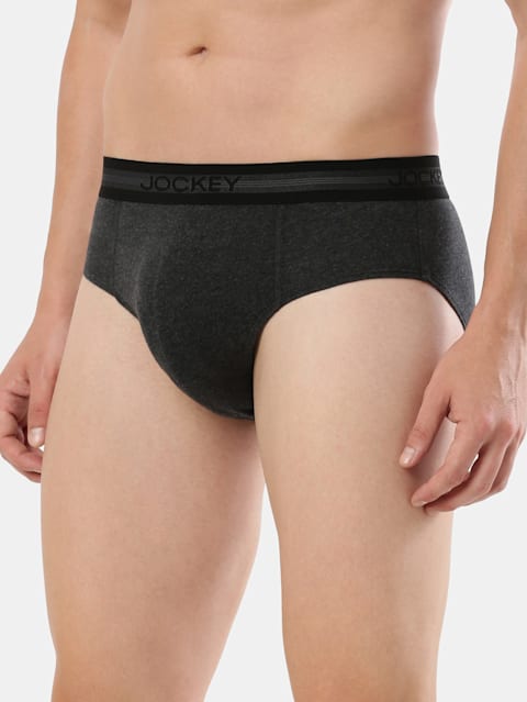 Men's Super Combed Cotton Solid Brief with Stay Fresh Properties - Black Melange