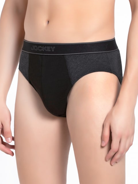 Men's Super Combed Cotton Solid Brief with Stay Fresh Properties - Black Melange & Black(Pack of 2)