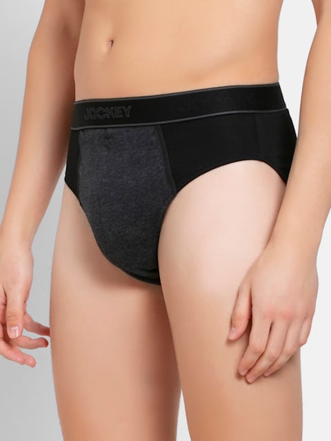 Men's Super Combed Cotton Solid Brief with Stay Fresh Properties - Black & Black Melange(Pack of 2)