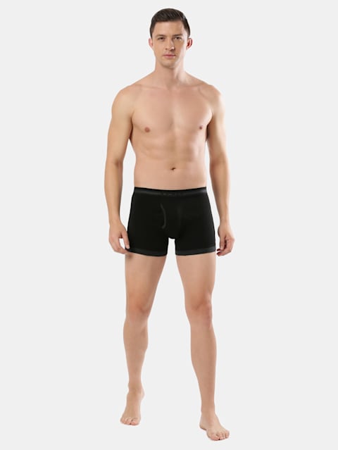 Men's Super Combed Cotton Rib Solid Boxer Brief with Stay Fresh Properties - Black & Black Melange