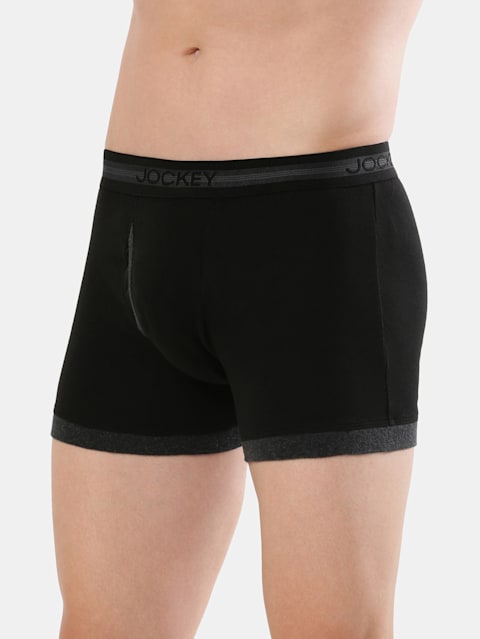 Men's Super Combed Cotton Rib Solid Boxer Brief with Stay Fresh Properties - Black & Black Melange(Pack of 2)