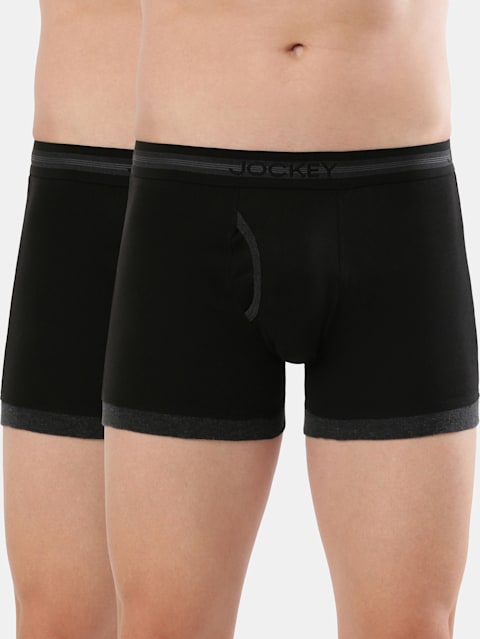 Men's Super Combed Cotton Rib Solid Boxer Brief with Stay Fresh Properties - Black & Black Melange(Pack of 2)