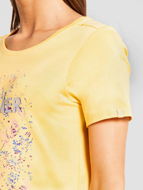 Women's Super Combed Cotton Elastane Stretch Regular Fit Graphic Printed Round Neck Half Sleeve T-Shirt - Banana cream print