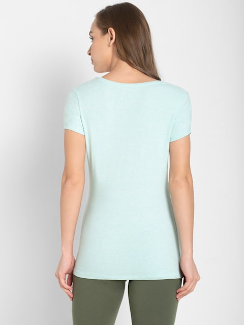 Women's Super Combed Cotton Elastane Stretch Regular Fit Graphic Printed Round Neck Half Sleeve T-Shirt - Blue tint melange print