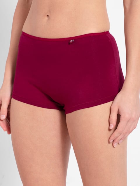 Women's High Coverage Super Combed Cotton Elastane Stretch Mid Waist Boy Shorts With Concealed Waistband and StayFresh Treatment - Beet Red