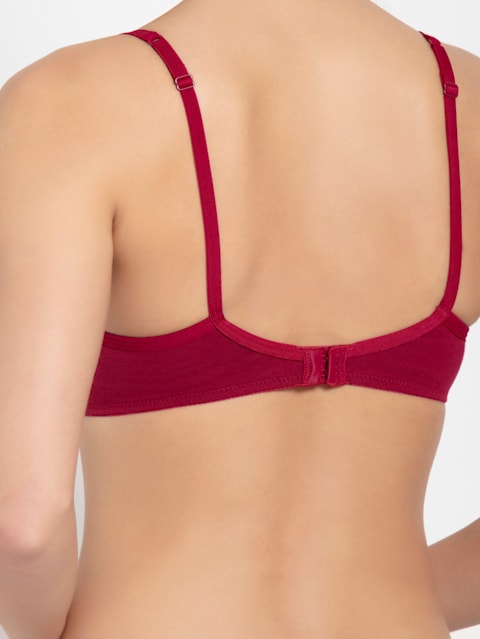 Women's Wirefree Padded Super Combed Cotton Elastane Stretch Medium Coverage Lace Styling T-Shirt Bra with Adjustable Straps - Beet Red