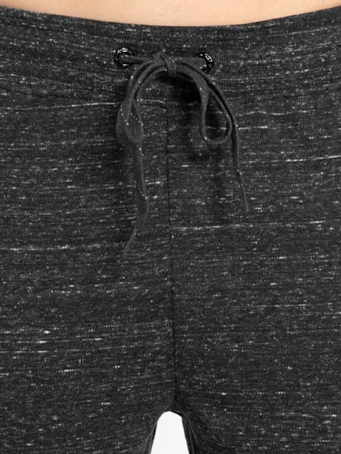 Men's Super Combed Cotton Rich Slim Fit Joggers with Zipper Pockets - Black Snow Melange