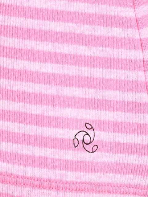 Girl's Super Combed Cotton Elastane Stretch Rib Fabric Striped Slim Fit Short Sleeve T-Shirt - Aurora Pink & Pink lady Melange