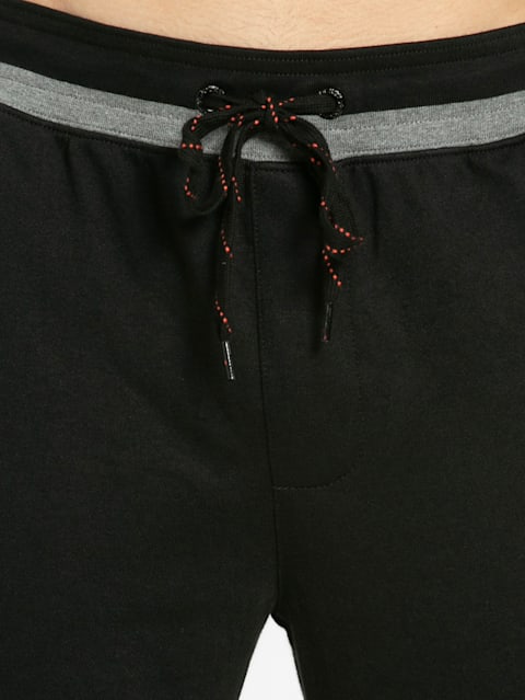 Men's Super Combed Cotton Rich Pique Fabric Slim Fit Joggers with Zipper Pockets - Black