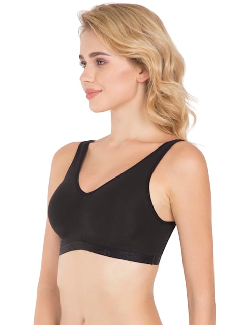Women's Wirefree Padded Super Combed Cotton Elastane Stretch Full Coverage Sleep Bra with Removable Pads and Ultrasoft Underband - Black