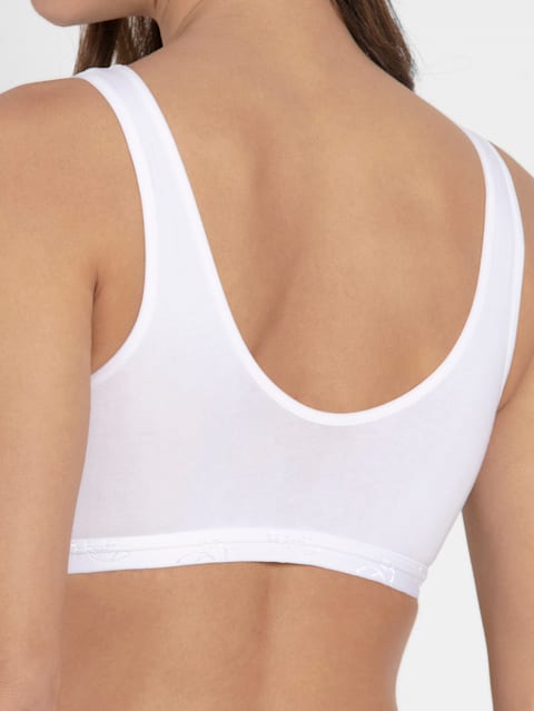 Women's Wirefree Padded Super Combed Cotton Elastane Stretch Full Coverage Sleep Bra with Removable Pads and Ultrasoft Underband - White