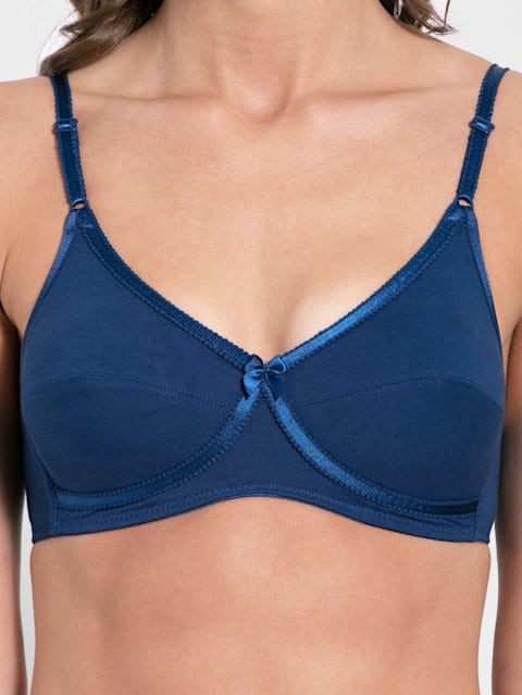 Women's Wirefree Non Padded Super Combed Cotton Elastane Stretch Medium Coverage Cross Over Everyday Bra with Adjustable Straps - Estate Blue