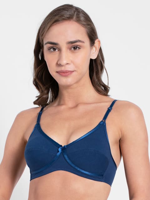 Women's Wirefree Non Padded Super Combed Cotton Elastane Stretch Medium Coverage Cross Over Everyday Bra with Adjustable Straps - Estate Blue