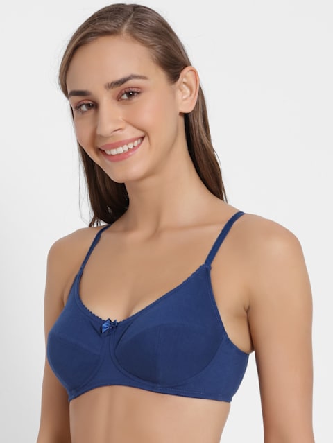 Women's Wirefree Non Padded Super Combed Cotton Elastane Stretch Full Coverage Everyday Bra with Soft Adjustable Straps - Estate Blue