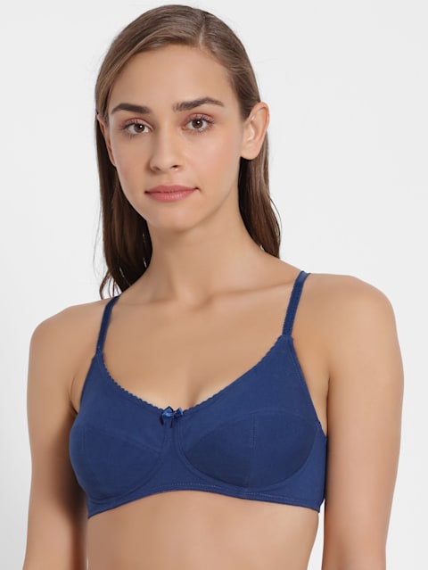 Women's Wirefree Non Padded Super Combed Cotton Elastane Stretch Full Coverage Everyday Bra with Soft Adjustable Straps - Estate Blue