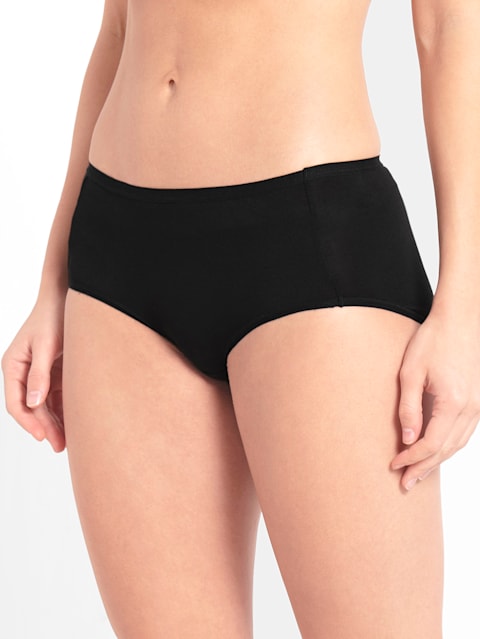 Women's Full Coverage Micro Modal Elastane Stretch High Waist Full Brief With Exposed Waistband and StayFresh Treatment - Black