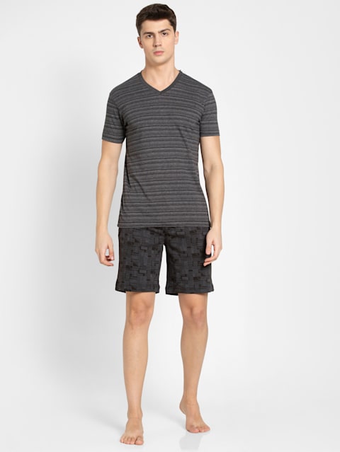 Men's Super Combed Cotton Rich Straight Fit Shorts with Zipper Pockets - Black Prints