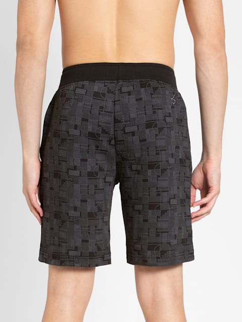 Men's Super Combed Cotton Rich Straight Fit Shorts with Zipper Pockets - Black Prints