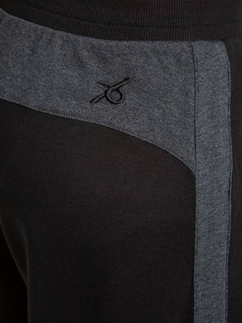 Men's Super Combed Cotton Rich Slim Fit Dual Tone Joggers with Zipper Pockets - Black & True Black Melange