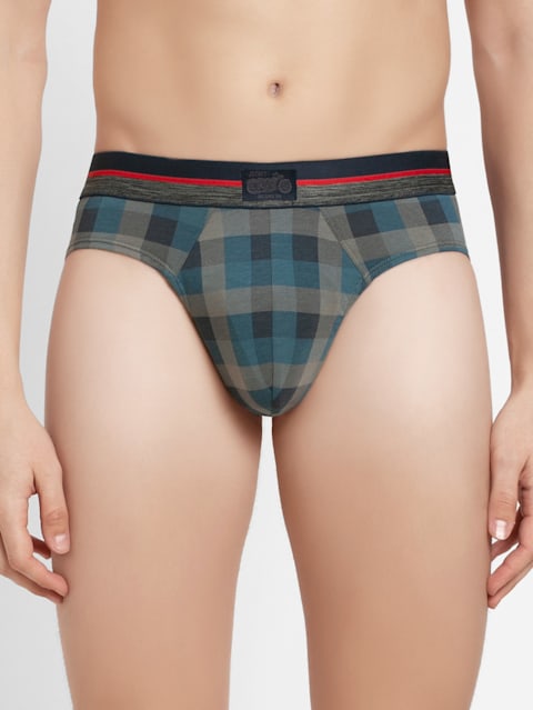 Men's Super Combed Cotton Elastane Stretch Checkered Brief with Ultrasoft Waistband - Charcoal Melange