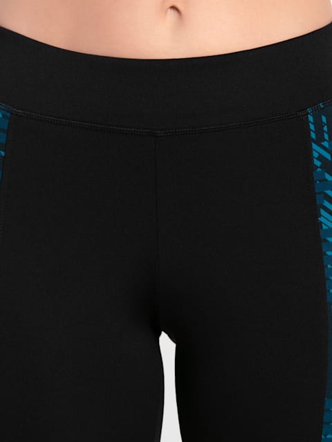 Women's Microfiber Elastane Stretch Panel Printed Performance Leggings with Coin Pocket and Stay Dry Technology - Black