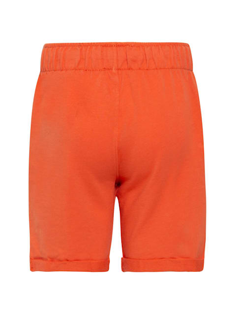 Boy's Super Combed Cotton Rich French Terry Graphic Printed Shorts with Pockets and Turn Up Hem Styling - Ember Glow