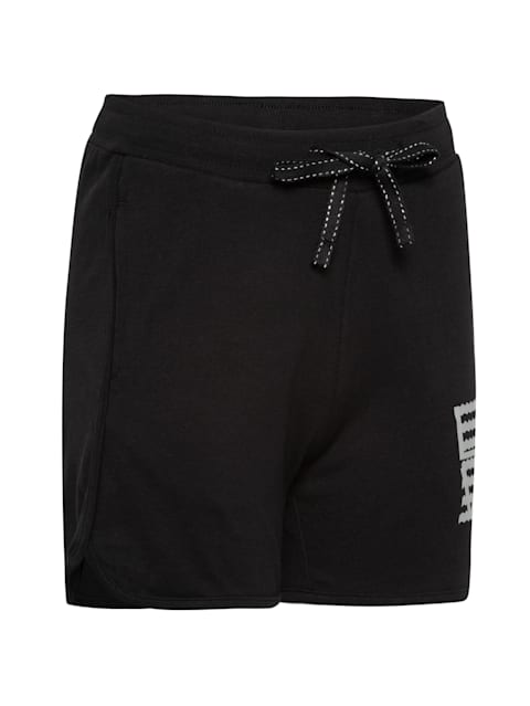 Girl's Super Combed Cotton Rich Relaxed Fit Graphic Printed Curved Hem Styled Shorts with Side Pockets - Black