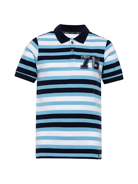 Boy's Super Combed Cotton Rich Striped Half Sleeve Polo T-Shirt - Blue Stripe