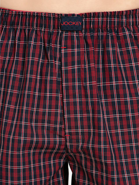 Men's Super Combed Mercerized Cotton Woven Checkered Boxer Shorts with Side Pocket - Assorted Checks
