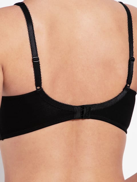 Women's Wirefree Non Padded Super Combed Cotton Elastane Stretch Full Coverage Everyday Bra with Concealed Shaper Panel and Broad Fabric Straps - Black