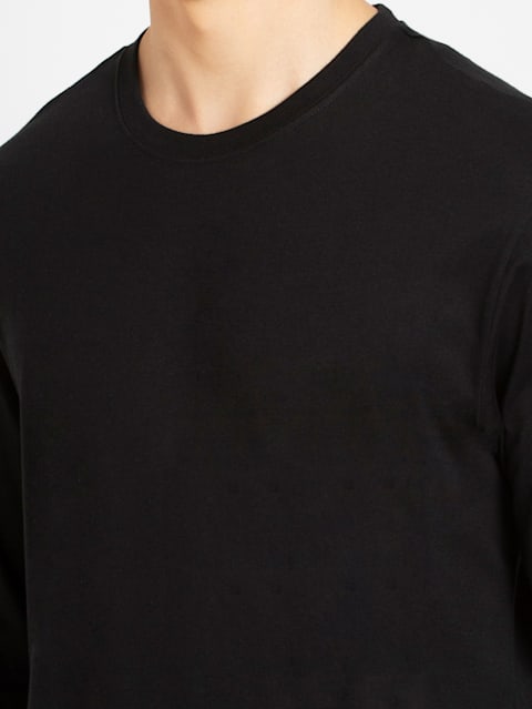 Men's Super Combed Cotton Rich Solid Round Neck Full Sleeve T-Shirt - Black