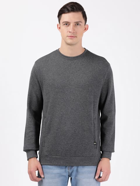 Men's Super Combed Cotton Rich Plated Sweatshirt with Zipper Pockets - Charcoal Melange