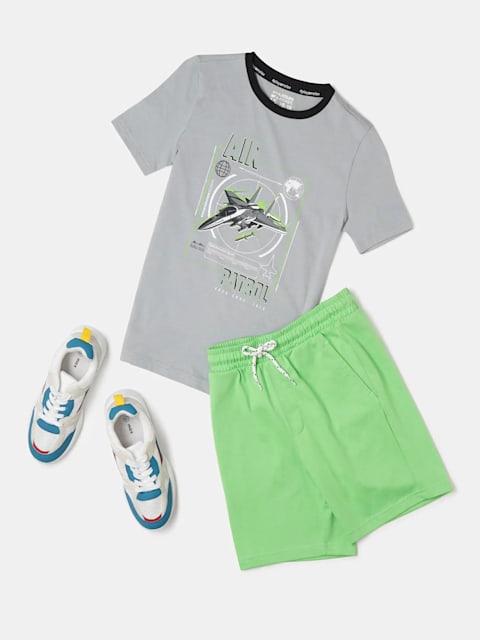 Boy's Super Combed Cotton Printed Fabric Shorts & T-Shirt Set - Assorted