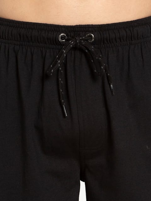 Men's Super Combed Cotton Rich Regular Fit Solid Shorts with Side Pockets - Black