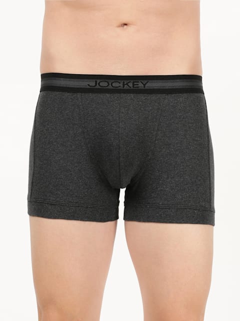 Men's Super Combed Cotton Rib Solid Trunk with Stay Fresh Properties - Black Melange