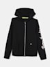 Girl's Super Combed Cotton French Terry Graphic Printed Full Sleeve Hoodie Jacket with Front Pockets - Black