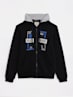 Boy's Super Combed Cotton Rich Fleece Fabric Graphic Printed Full Sleeve Hoodie Jacket with Front Pockets - Black