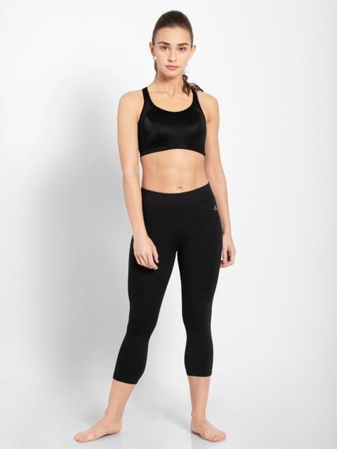 Women's Wirefree Padded Microfiber Elastane Stretch Full Coverage Sports Bra with Optional Racer Back Styling and Stay Dry Treatment - Black