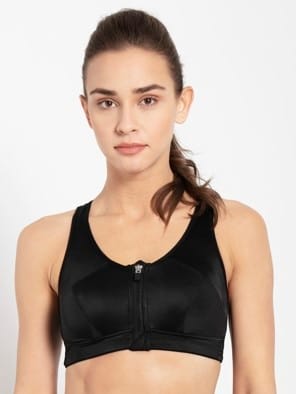 Wirefree Padded Microfiber Elastane Stretch Full Coverage Racer Back Front Zipper Styling Sports Bra