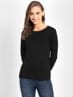 Women's Micro Modal Cotton Relaxed Fit Solid Round Neck Full Sleeve T-Shirt - Black