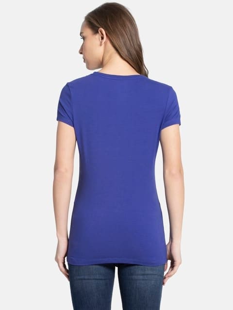 Women's Super Combed Cotton Elastane Stretch Regular Fit Graphic Printed Round Neck Half Sleeve T-Shirt - Indigo Crush