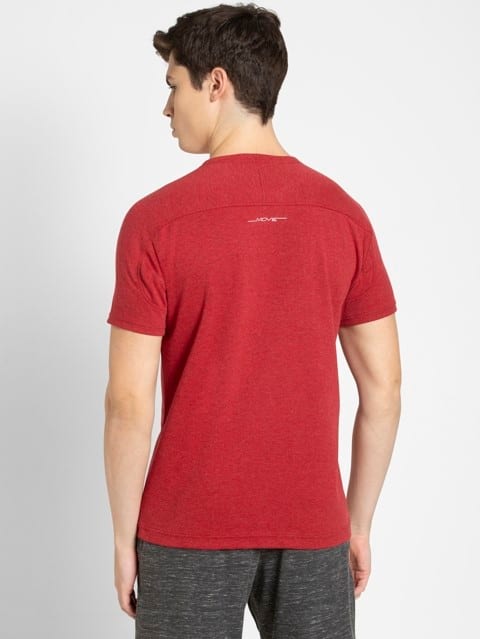 Men's Super Combed Cotton Blend Solid Round Neck Half Sleeve T-Shirt with Stay Fresh Treatment - Brick Red Melange