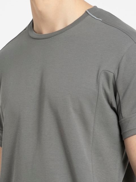 Men's Super Combed Cotton Blend Solid Round Neck Half Sleeve T-Shirt with Stay Fresh Treatment - Quite Shade