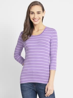Paisley Purple & Pastel Yarn Dyed Stripe 3/4 Sleeve T-Shirt