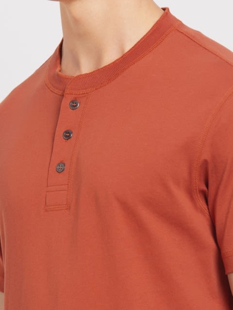 Half Sleeve Henley T-Shirt for Men - Cinnabar