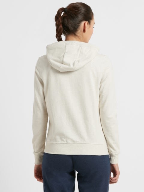 Women's Super Combed Cotton French Terry Fabric Hoodie Jacket with Side Pockets - Cream Melange