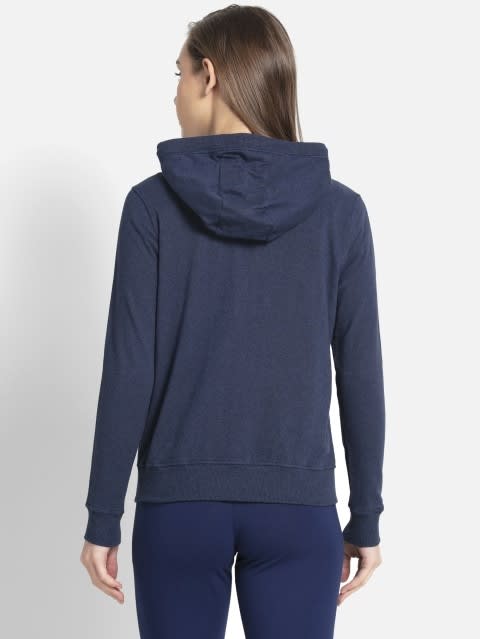 Women's Super Combed Cotton French Terry Fabric Hoodie Jacket with Side Pockets - Ink Blue Melange