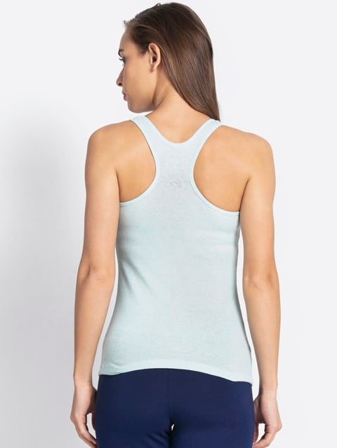 Women's Super Combed Cotton Rib Fabric Slim Fit Solid Racerback Styled Tank Top - Blue Tint Melange