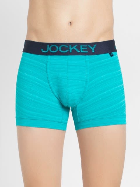 Men's Super Combed Cotton Blend Elastane Stretch Stripe Trunk with Ultrasoft Waistband - Caribbean Turquoise