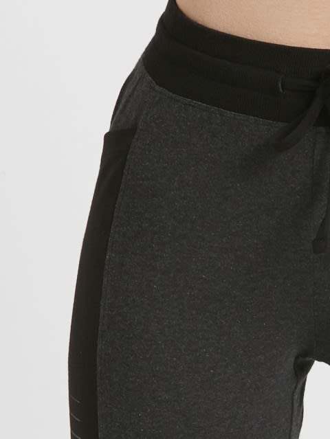 Women's Super Combed Cotton Elastane Stretch Slim Fit Joggers With Side Pockets - Black Melange